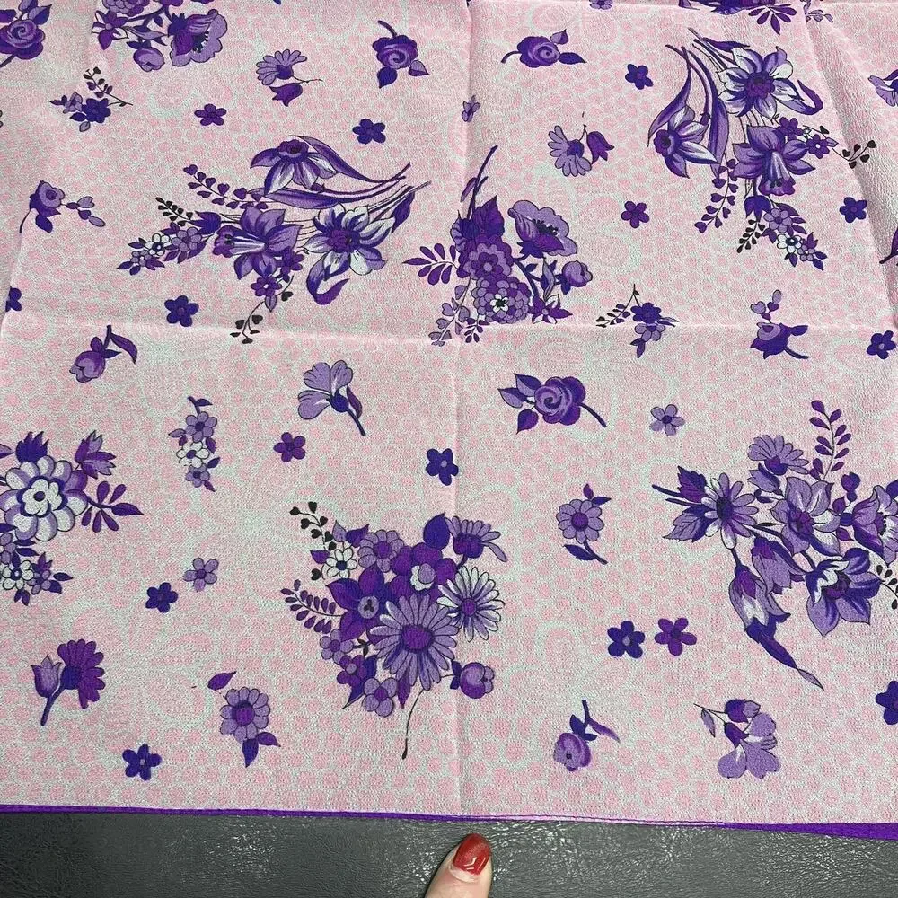 Purple Floral Scarf Pink Polka Dot Background Semi-Sheer Square Vintage